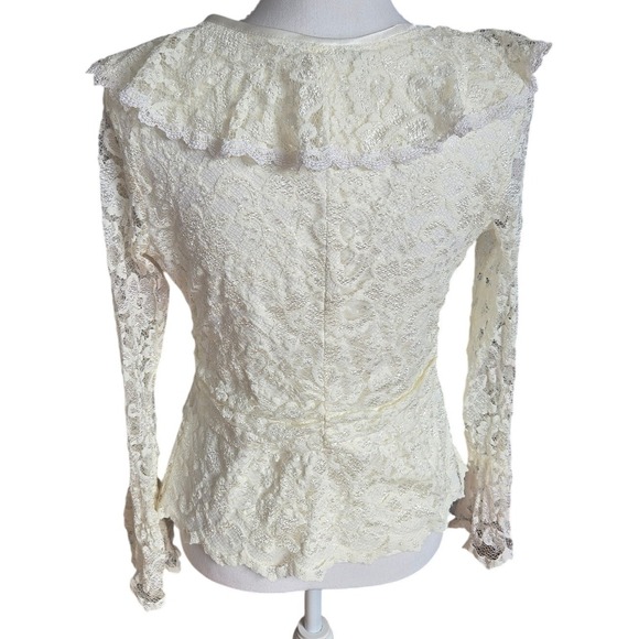 Vintage J.R. Nites Blouse Top Fairy Romantic Cream Lace Ruffle Long Sleeve Sz 12 - Picture 2 of 8